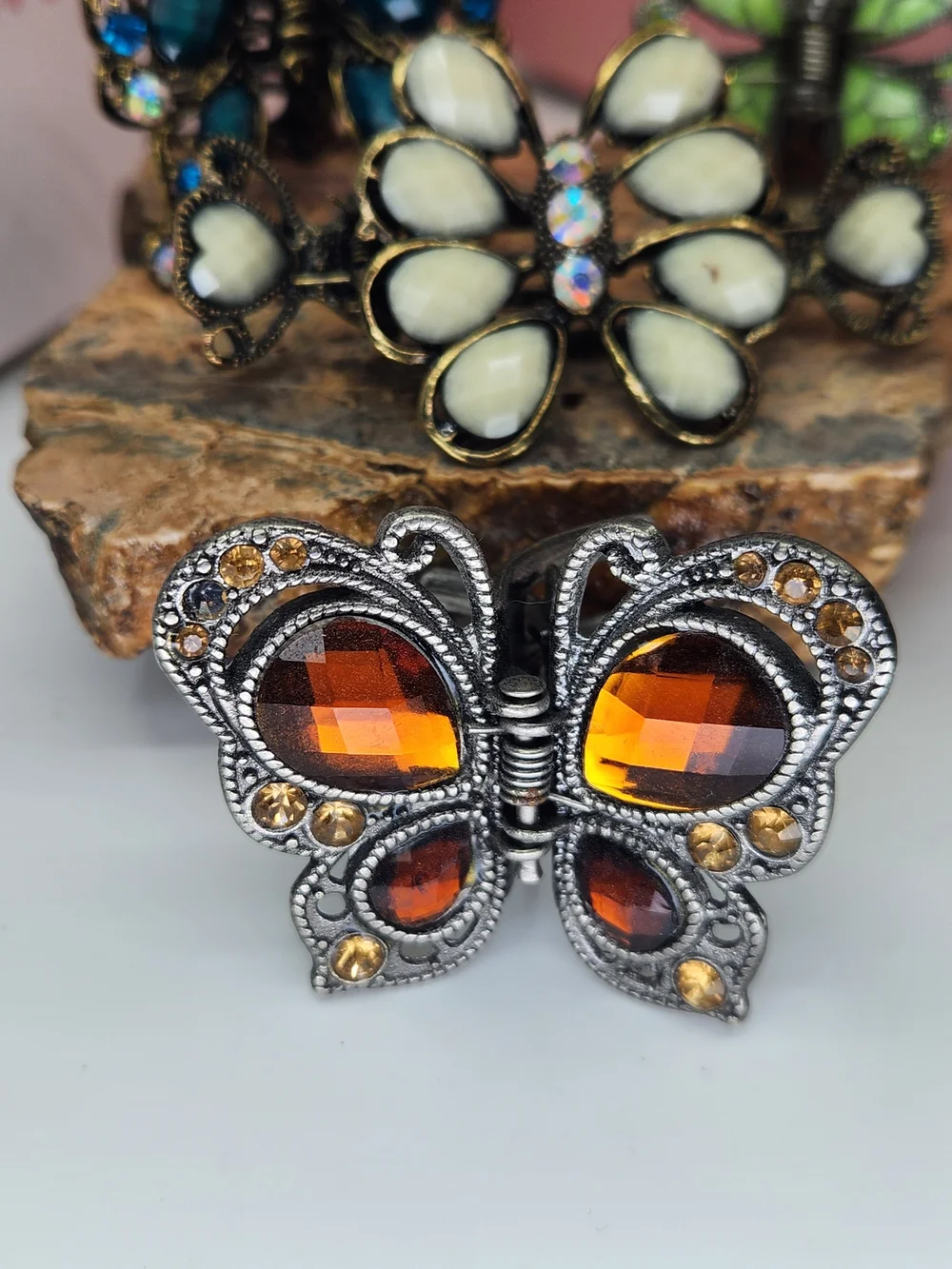 Butterfly Crystal Hair Clips - Blue, Green, Ivory, or Amber